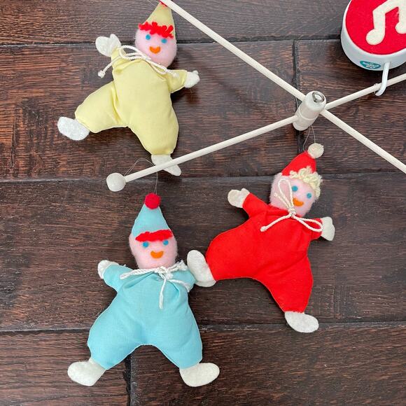 Vintage Eden Musical Crib Mobile Clowns 1970s 80s Wind Up Cloth Baby Nursery - Picture 16 of 16